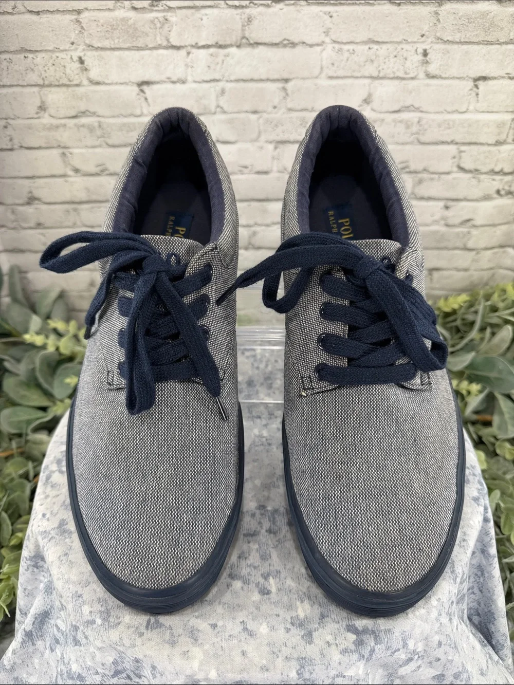 POLO RALPH LAUREN “Felton” Chambray Round-Toe Laced Canvas Sneakers Mens 11D